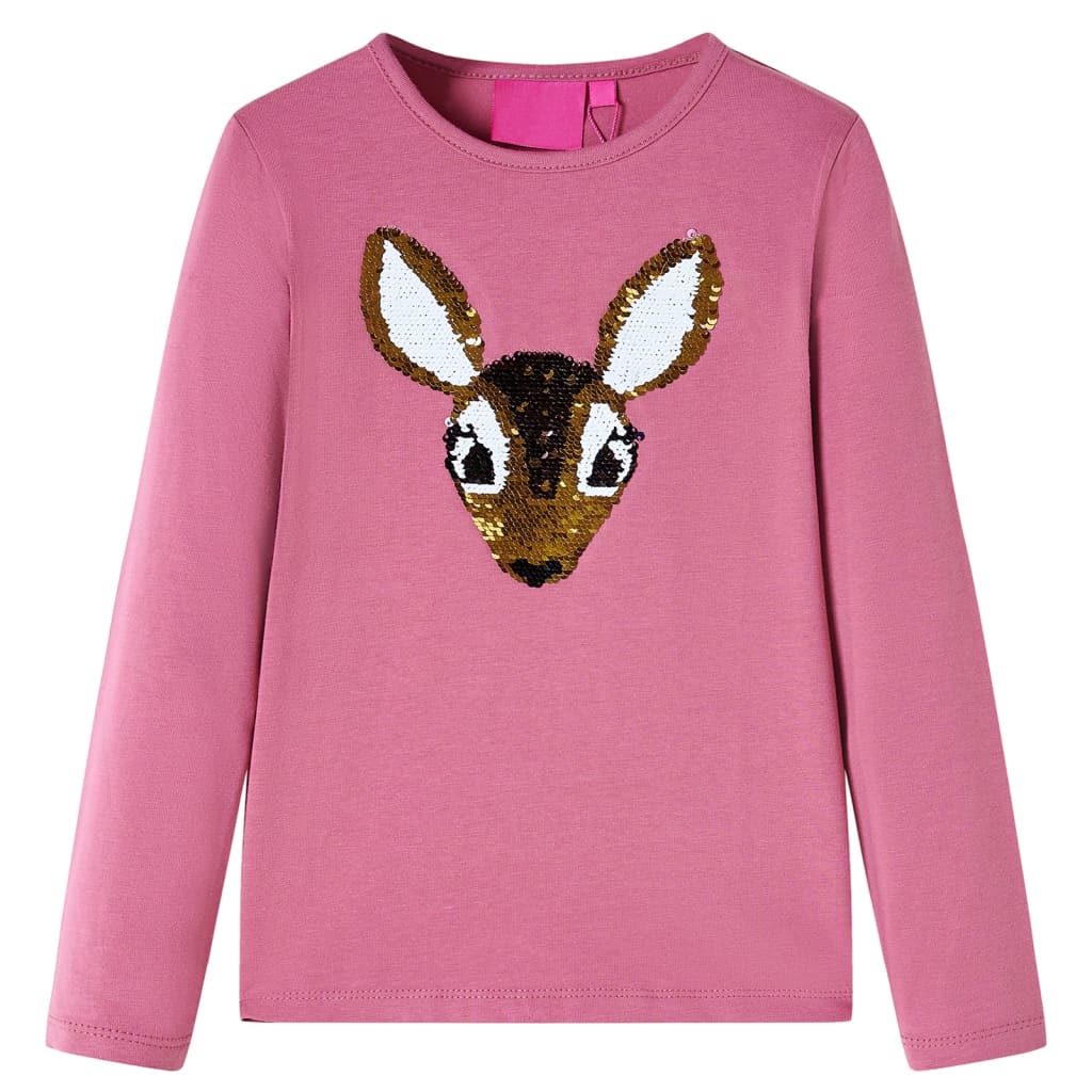 Kids' T-shirt with Long Sleeves Sequined Deer Raspberry 140