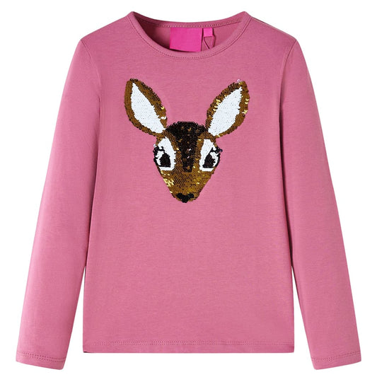 Kids' T-shirt with Long Sleeves Sequined Deer Raspberry 140