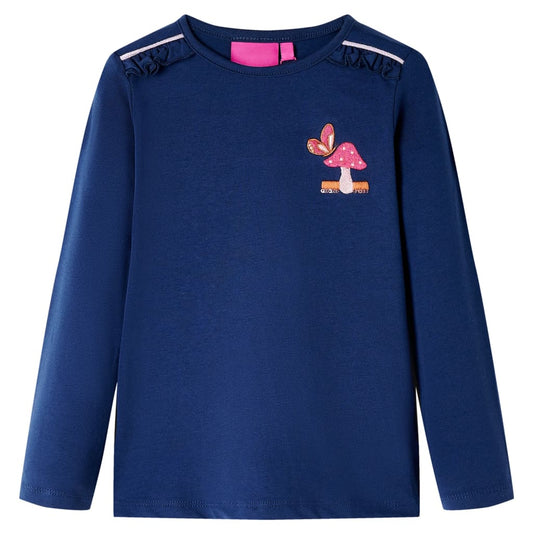 Kids' T-shirt with Long Sleeves Mushroom Design Navy Blue 140