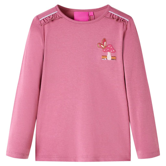 Kids' T-shirt with Long Sleeves Mushroom Design Raspberry 104