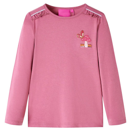 Kids' T-shirt with Long Sleeves Mushroom Design Raspberry 140