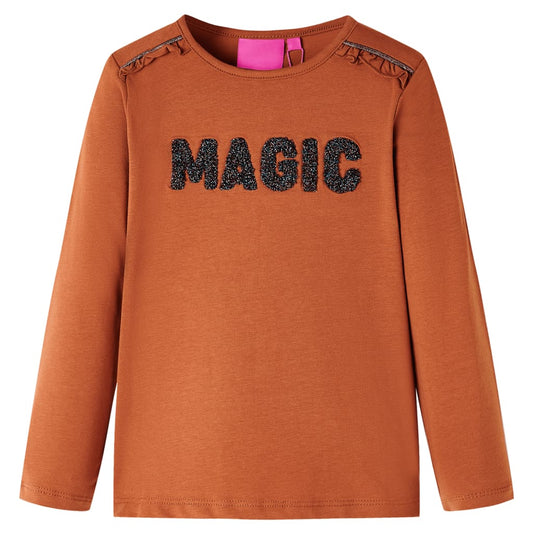 Kids' T-shirt with Long Sleeves Glitter Word Design Cognac 116