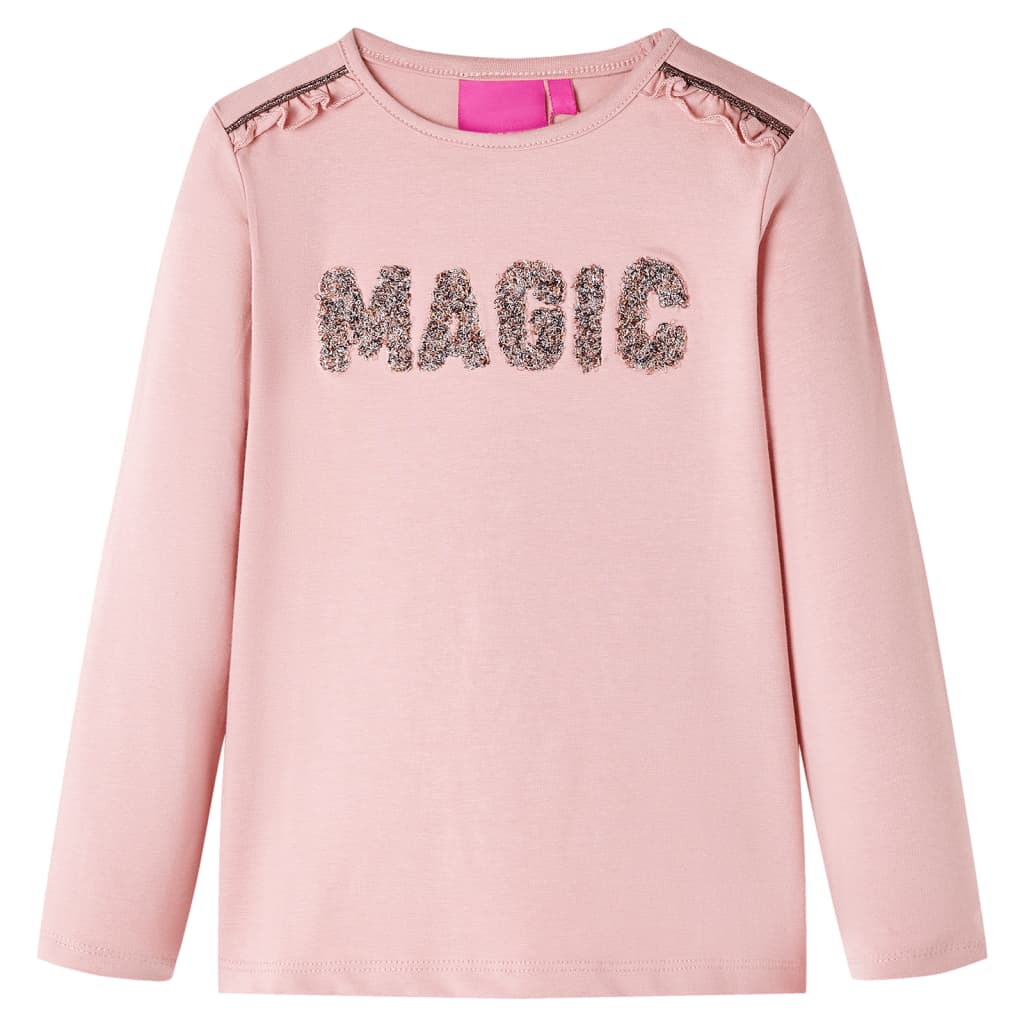 Kids' T-shirt with Long Sleeves Glitter Word Design Light Pink 92