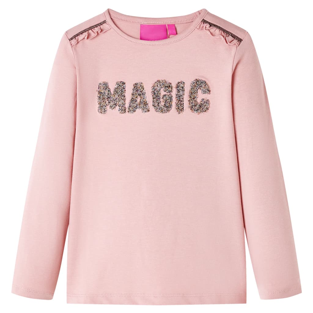 Kids' T-shirt with Long Sleeves Glitter Word Design Light Pink 104