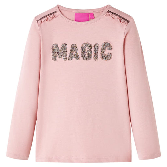 Kids' T-shirt with Long Sleeves Glitter Word Design Light Pink 104