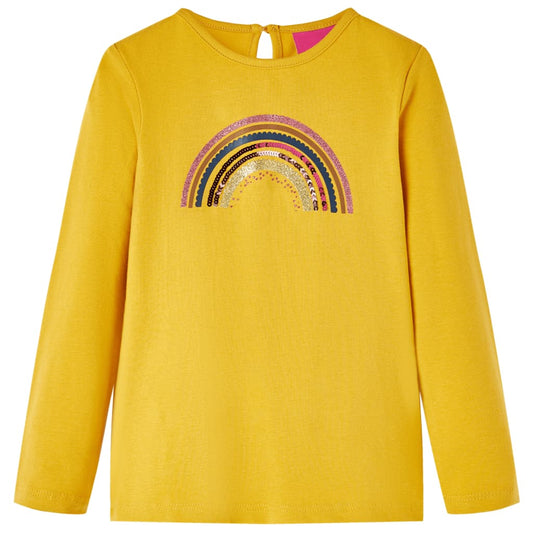 Kids' T-shirt with Long Sleeves Rainbow Print Ochre 92