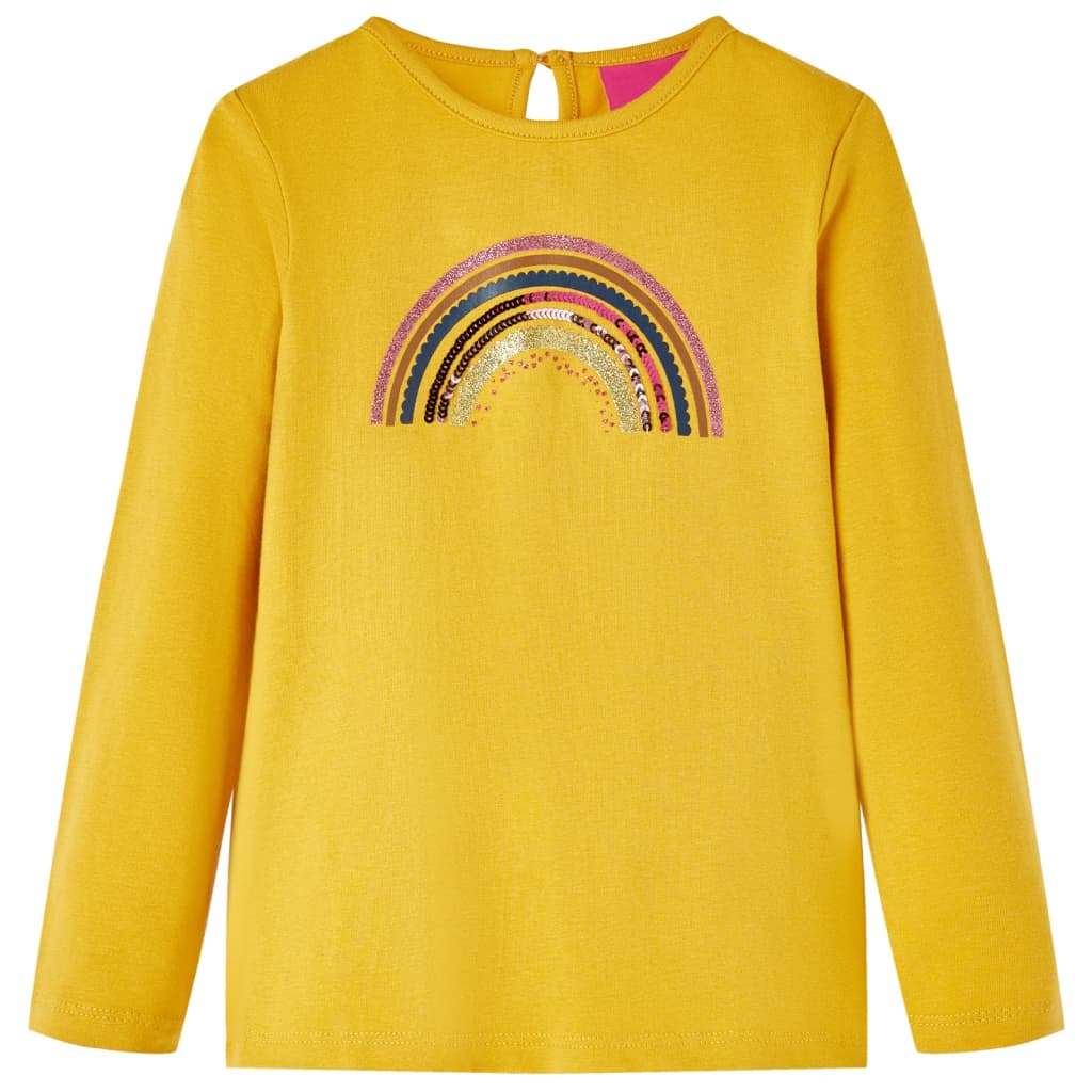 Kids' T-shirt with Long Sleeves Rainbow Print Ochre 116