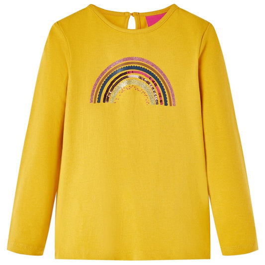 Kids' T-shirt with Long Sleeves Rainbow Print Ochre 116