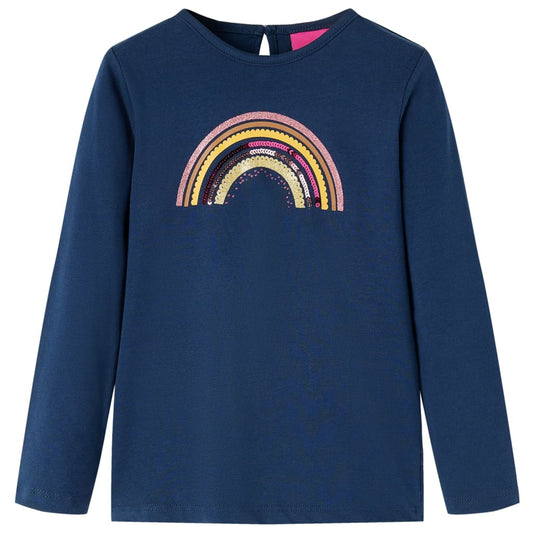 Kids' T-shirt with Long Sleeves Rainbow Print Navy Blue 140