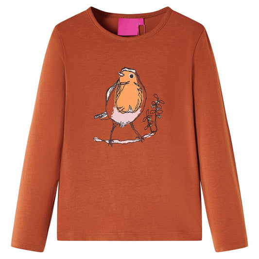 Kids' T-shirt with Long Sleeves Bird Print Cognac 104