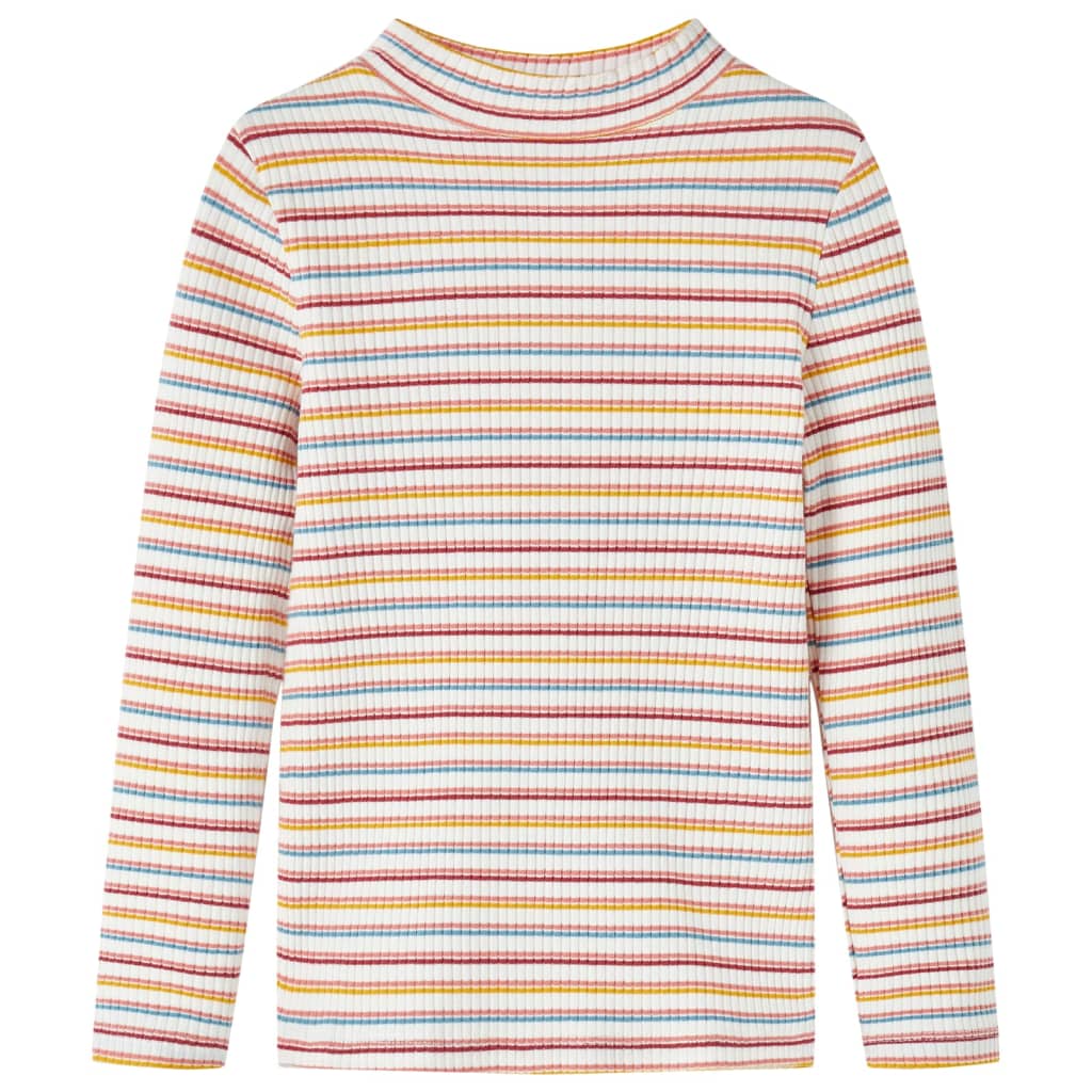 Kids' T-shirt with Long Sleeves Mock Turtleneck Stripes Ecru 92