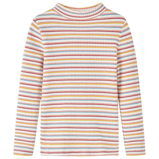 Kids' T-shirt with Long Sleeves Mock Turtleneck Stripes Ecru 92