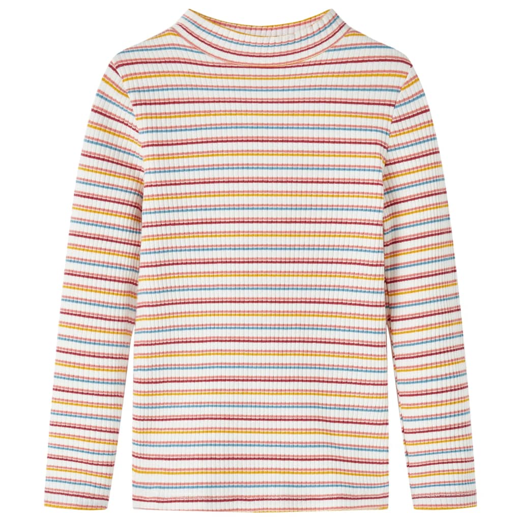 Kids' T-shirt with Long Sleeves Mock Turtleneck Stripes Ecru 116