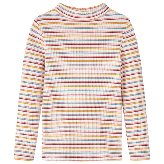 Kids' T-shirt with Long Sleeves Mock Turtleneck Stripes Ecru 116