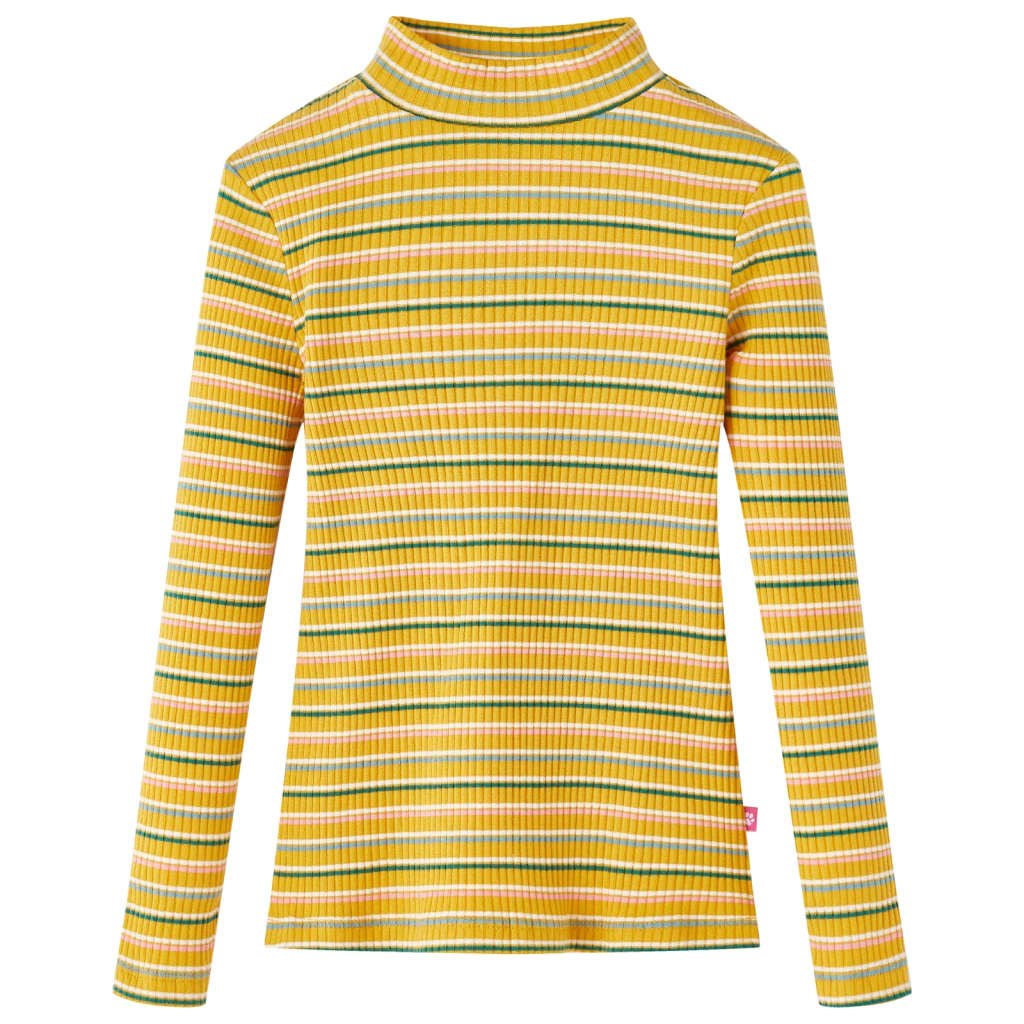 Kids' T-shirt with Long Sleeves Mock Turtleneck Stripes Ochre 92