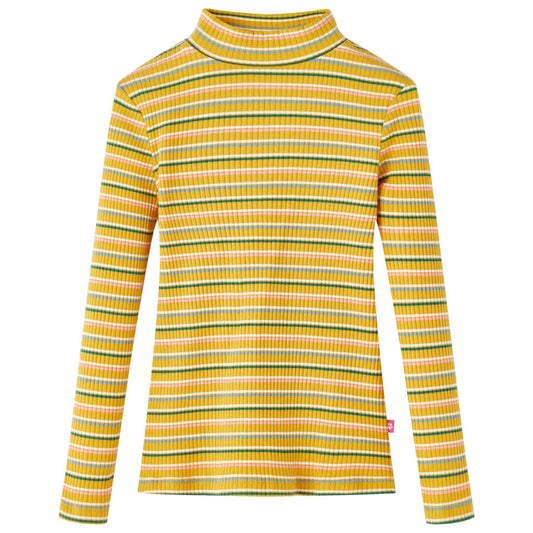 Kids' T-shirt with Long Sleeves Mock Turtleneck Stripes Ochre 92