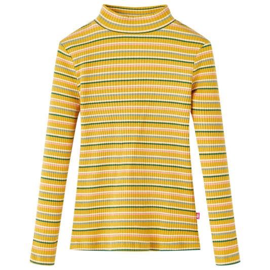 Kids' T-shirt with Long Sleeves Mock Turtleneck Stripes Ochre 116