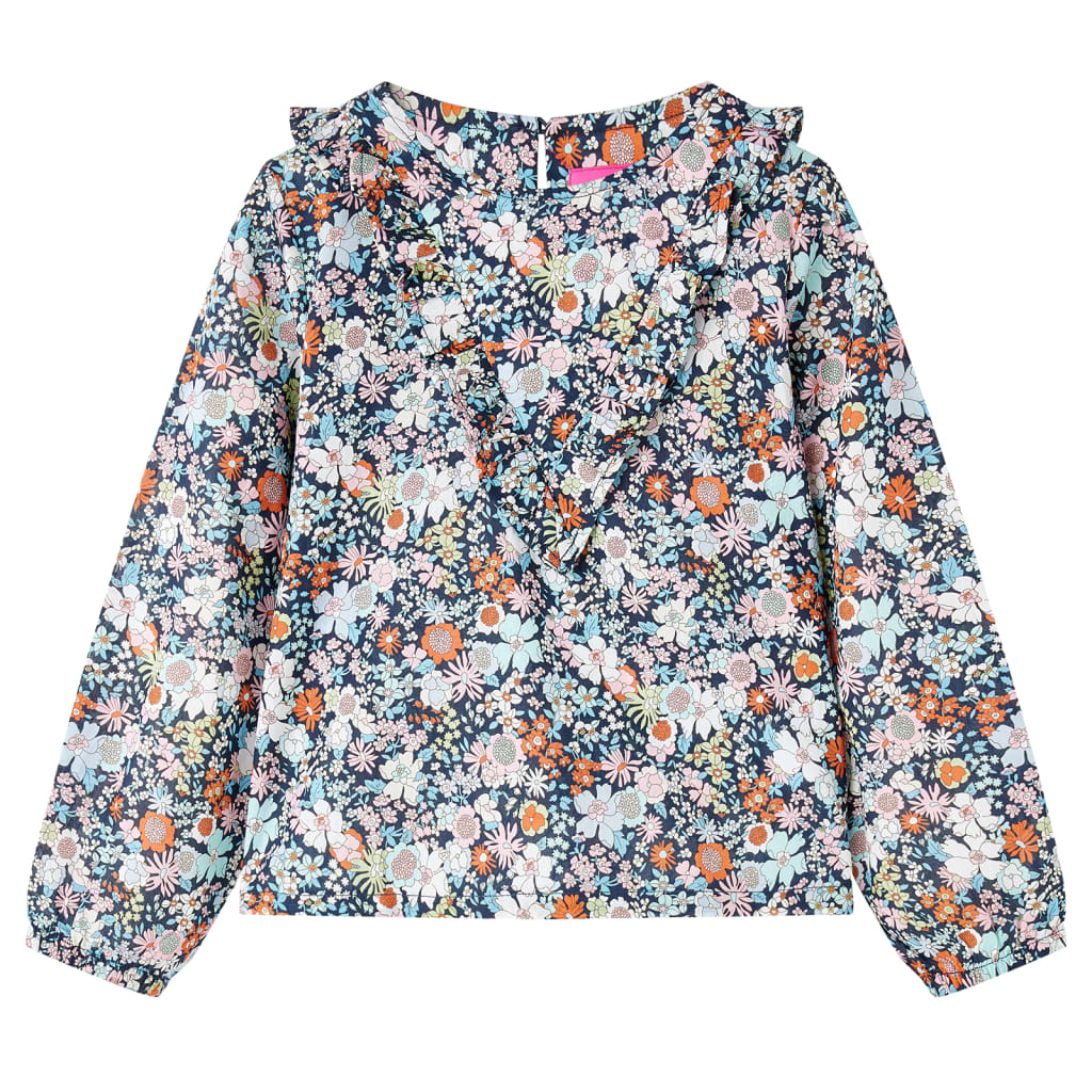 Kids' Shirt with Long Sleeves Floral Print Dark Blue 104