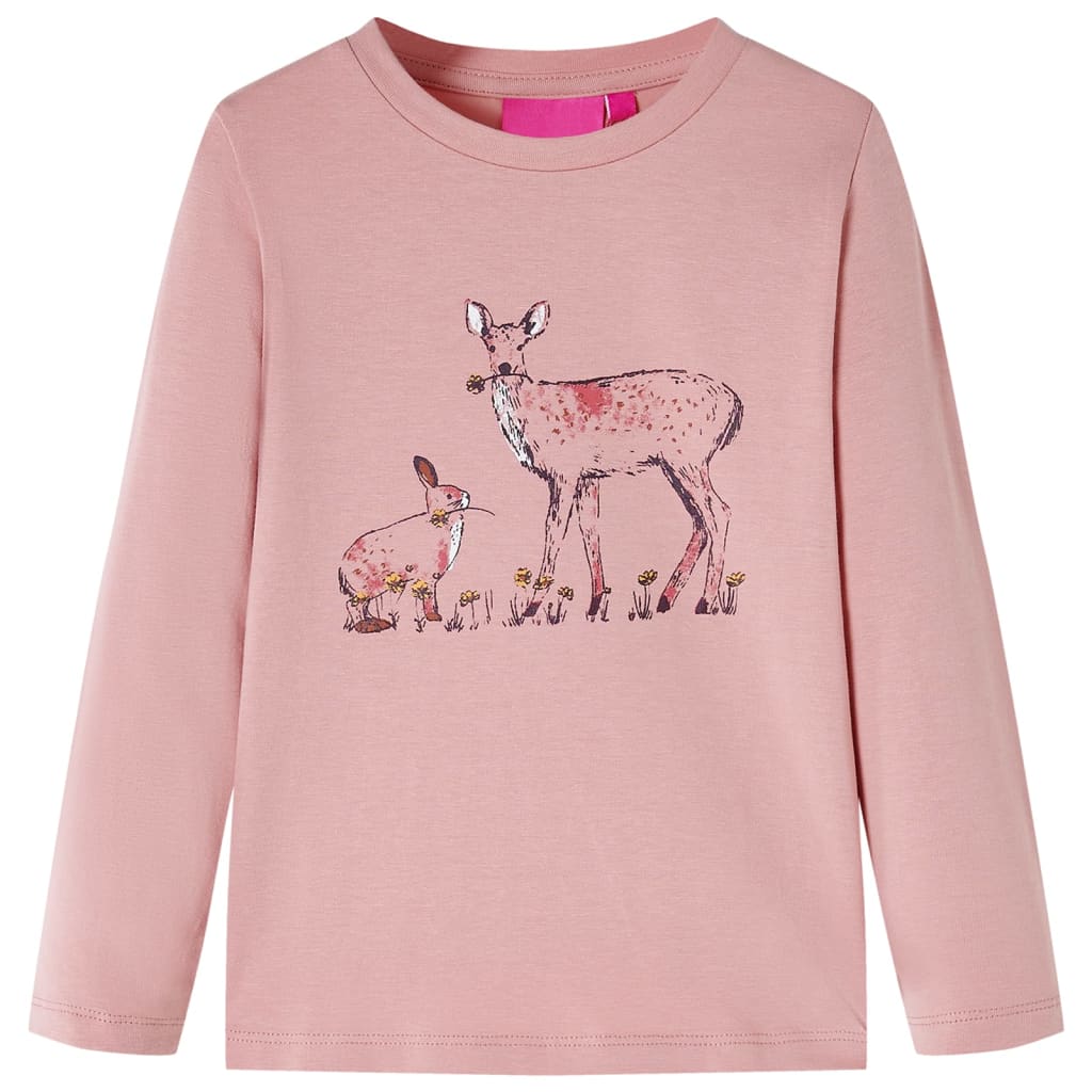Kids' T-shirt with Long Sleeves Deer and Rabbit Print Pink 92