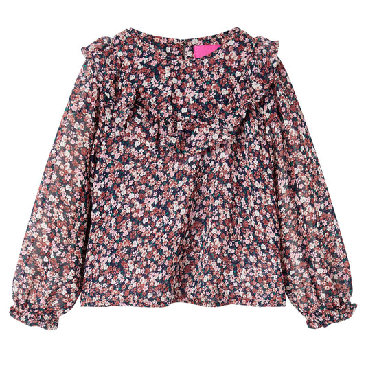 Kids' Shirt with Long Sleeves Floral Print Dark Pink 92