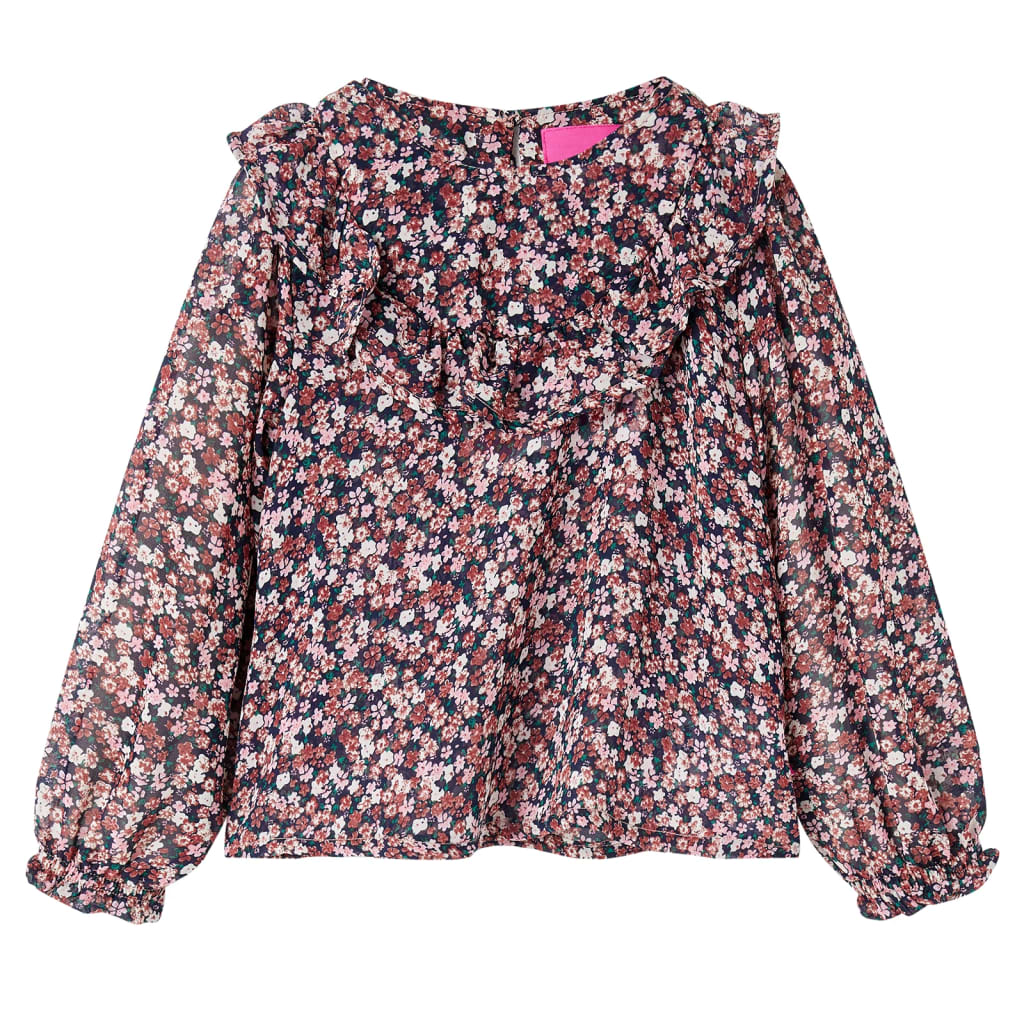 Kids' Shirt with Long Sleeves Floral Print Dark Pink 116