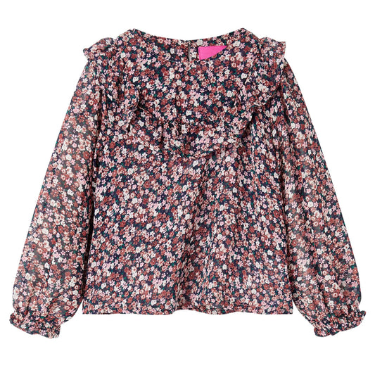 Kids' Shirt with Long Sleeves Floral Print Dark Pink 116