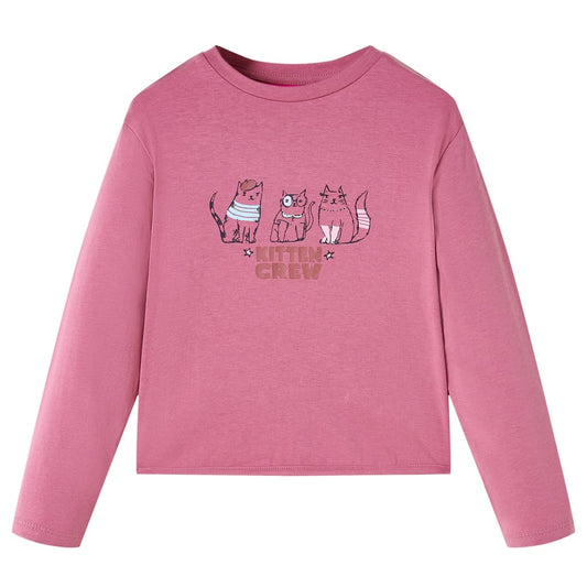 Kids' T-shirt with Long Sleeves Kitten Print Raspberry 92