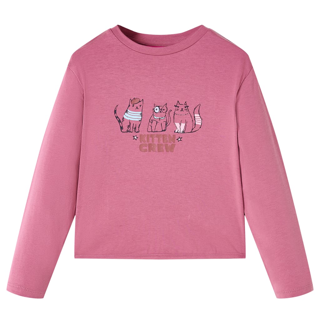 Kids' T-shirt with Long Sleeves Kitten Print Raspberry 116