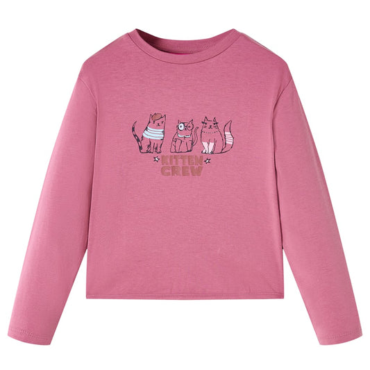 Kids' T-shirt with Long Sleeves Kitten Print Raspberry 116