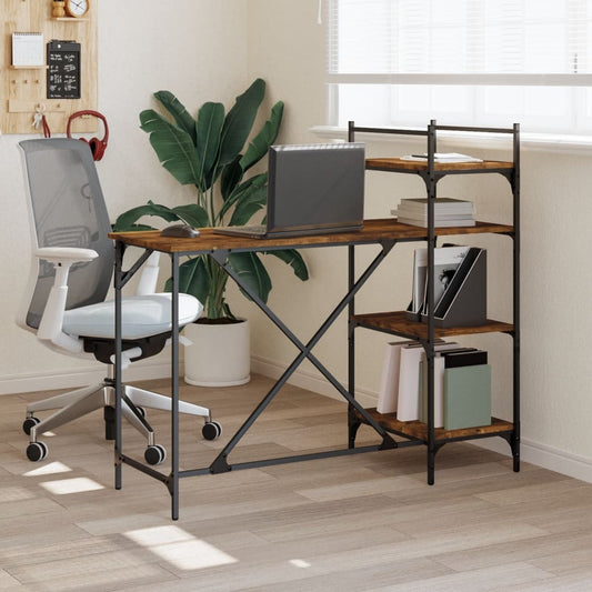 vidaXL Computer Desk with Shelves Smoked Oak 120x47x109 cm