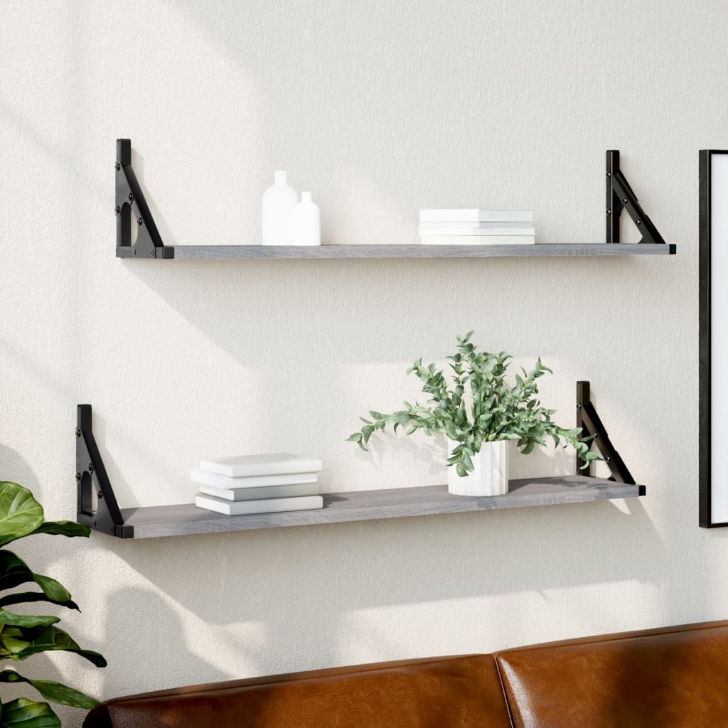 vidaXL Wall Shelves 2 pcs Grey Sonoma 80x15x15.5 cm Engineered wood