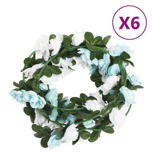 vidaXL Artificial Flower Garlands 6 pcs Blue and White 240 cm