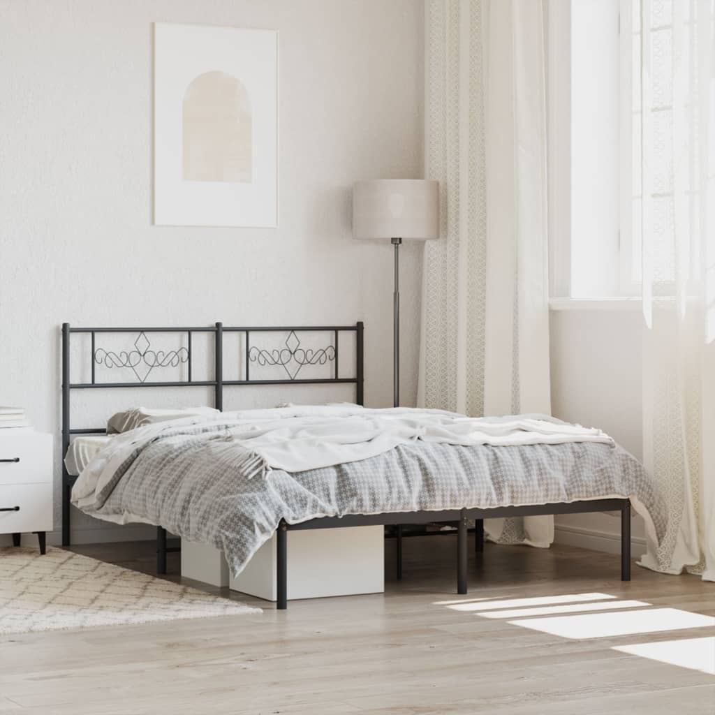 vidaXL Metal Bed Frame with Headboard Black 160x200 cm