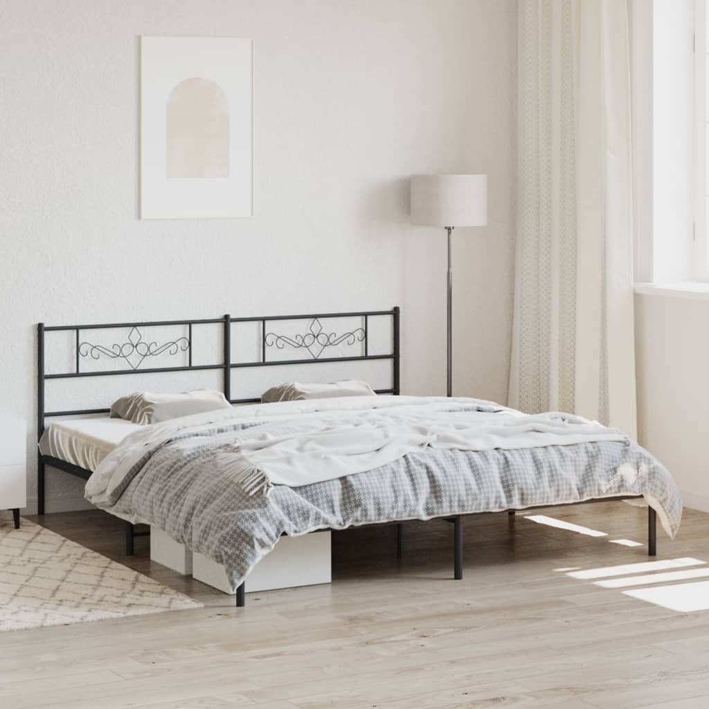 vidaXL Metal Bed Frame with Headboard Black 200x200 cm