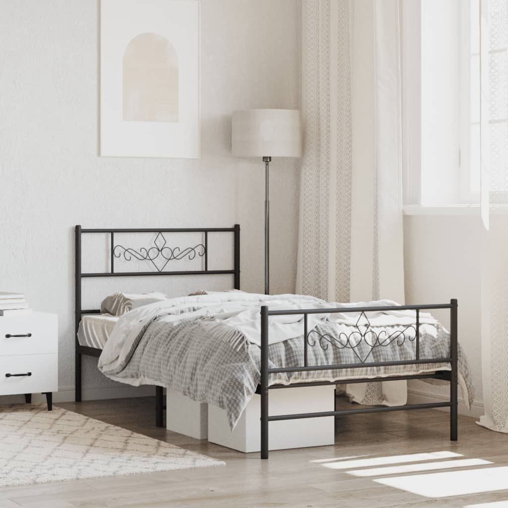 vidaXL Metal Bed Frame with Headboard and Footboard Black 100x190 cm