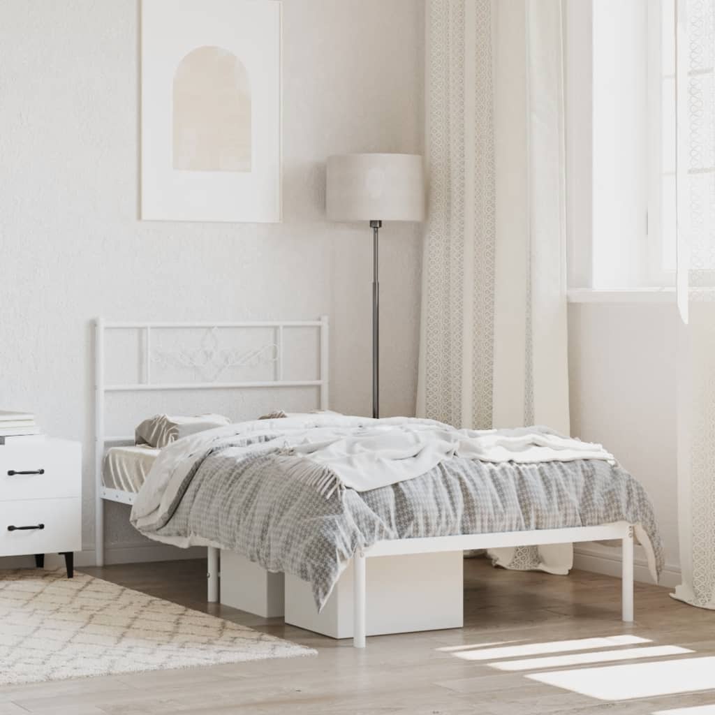 vidaXL Metal Bed Frame with Headboard White 107x203 cm