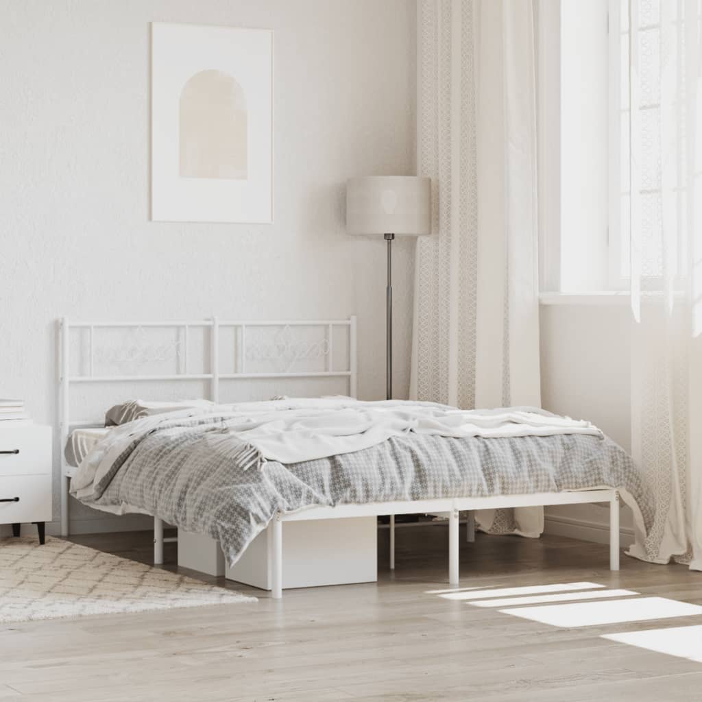 vidaXL Metal Bed Frame with Headboard White 140x190 cm