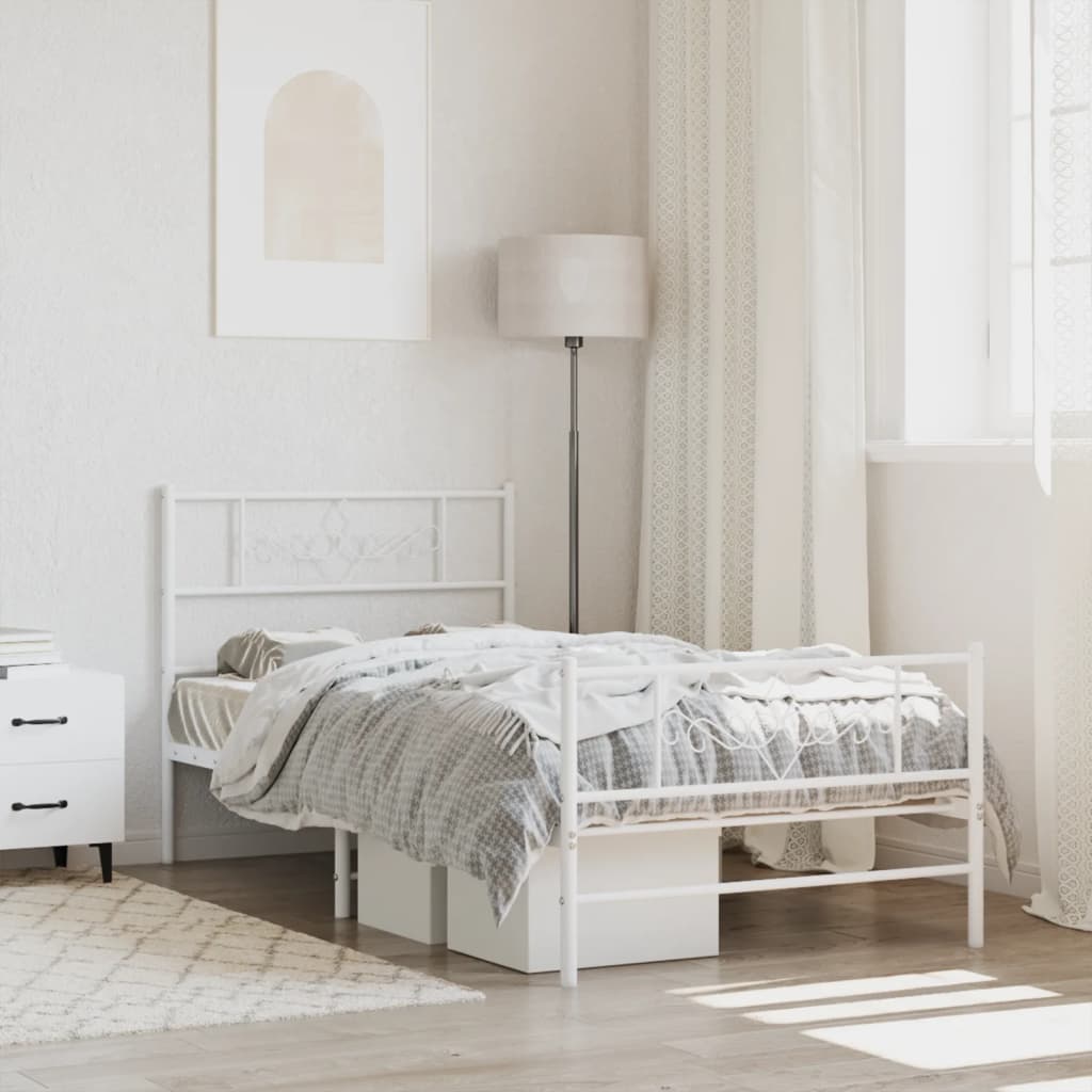 vidaXL Metal Bed Frame with Headboard and Footboard White 100x190 cm