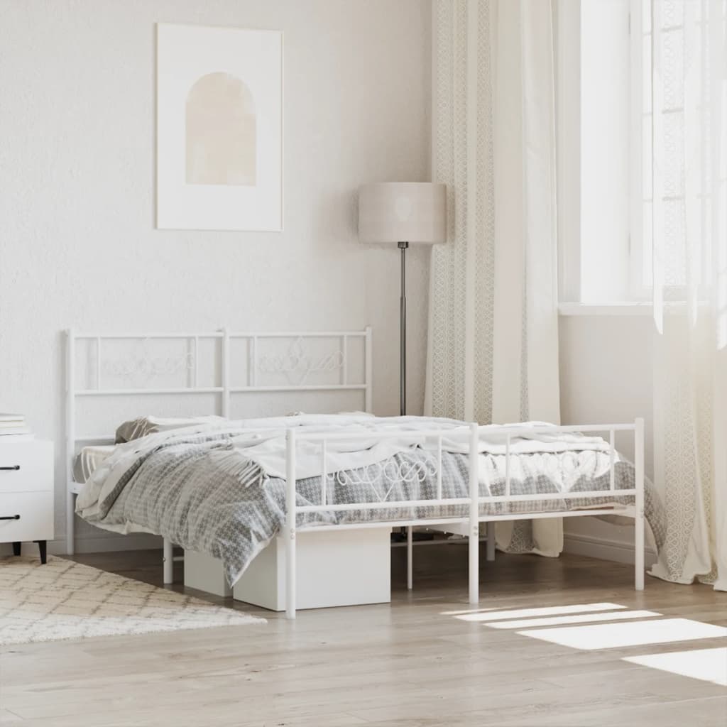 vidaXL Metal Bed Frame with Headboard and Footboard White 140x200 cm