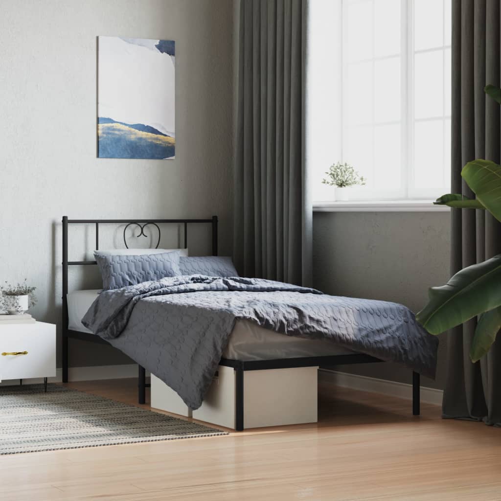 vidaXL Metal Bed Frame with Headboard Black 80x200 cm
