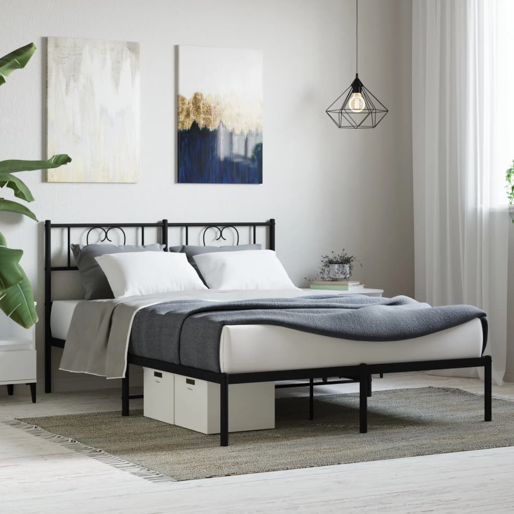 vidaXL Metal Bed Frame with Headboard Black 120x200 cm