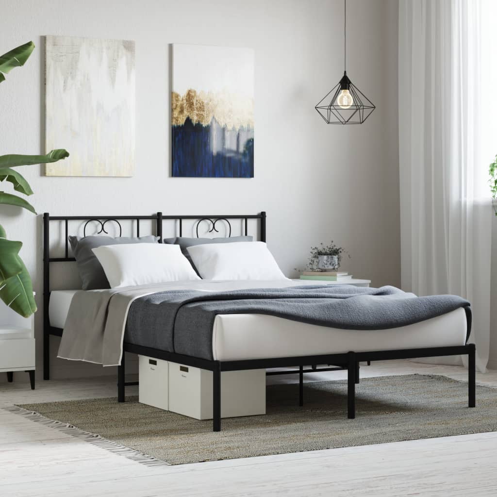 vidaXL Metal Bed Frame with Headboard Black 150x200 cm