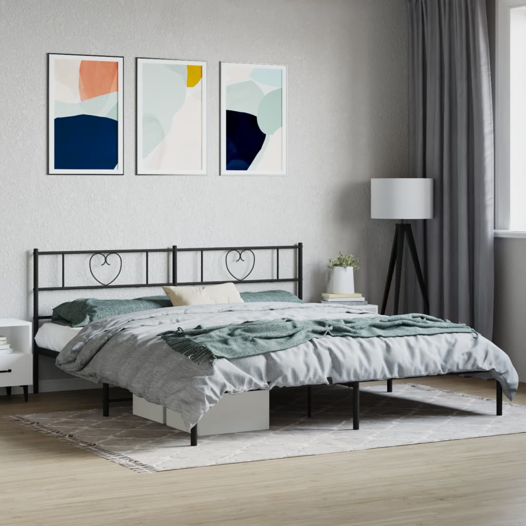 vidaXL Metal Bed Frame with Headboard Black 183x213 cm