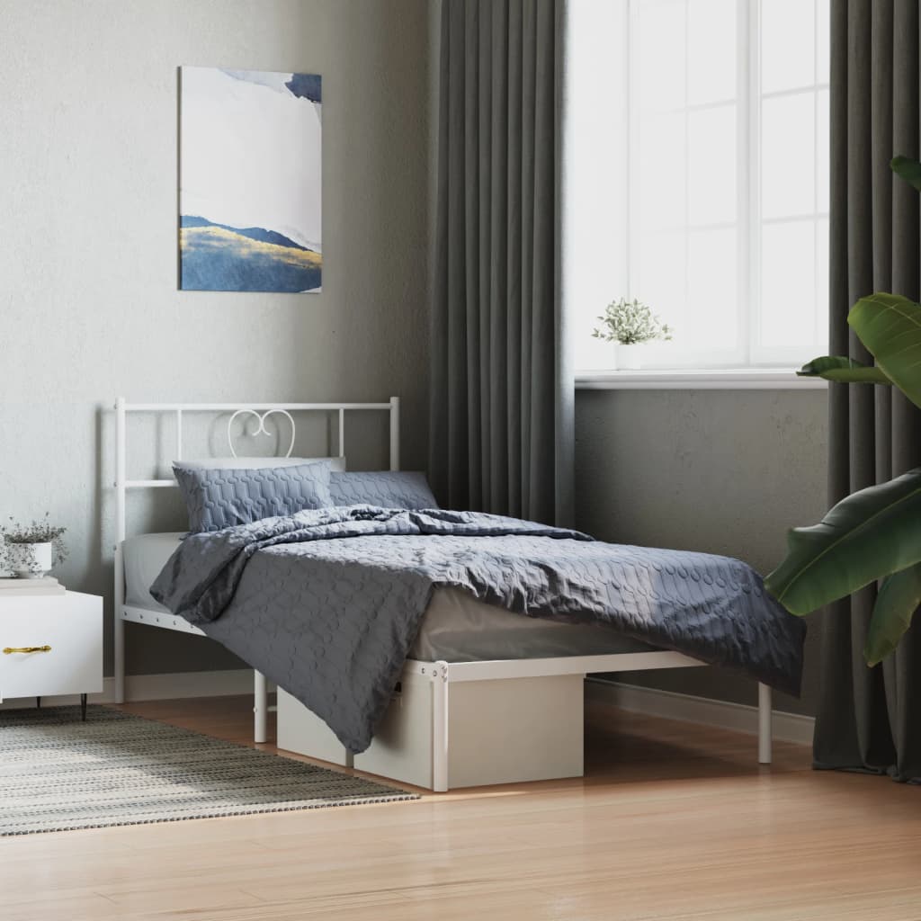 vidaXL Metal Bed Frame with Headboard White 107x203 cm