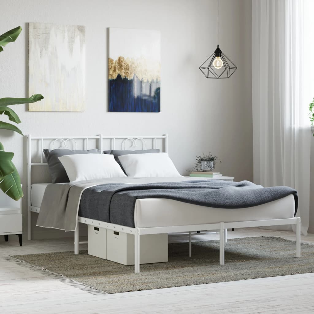 vidaXL Metal Bed Frame with Headboard White 135x190 cm 4FT6 Double