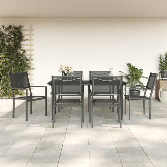 vidaXL 7 Piece Garden Dining Set Black Steel and Textilene