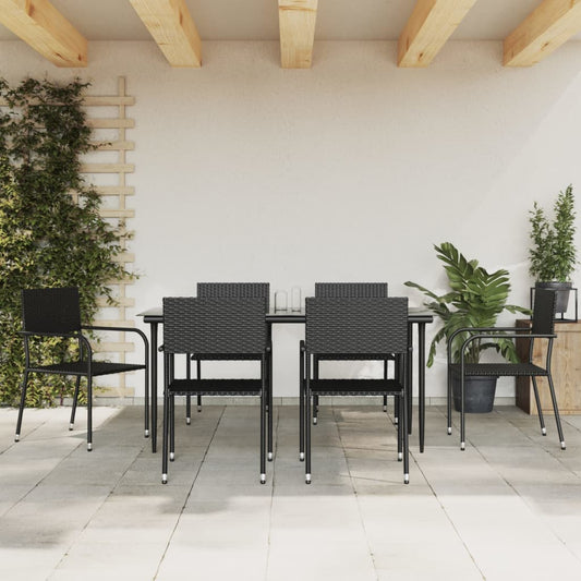 vidaXL 7 Piece Garden Dining Set Black Poly Rattan and Steel