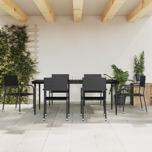 vidaXL 7 Piece Garden Dining Set Black Poly Rattan and Steel