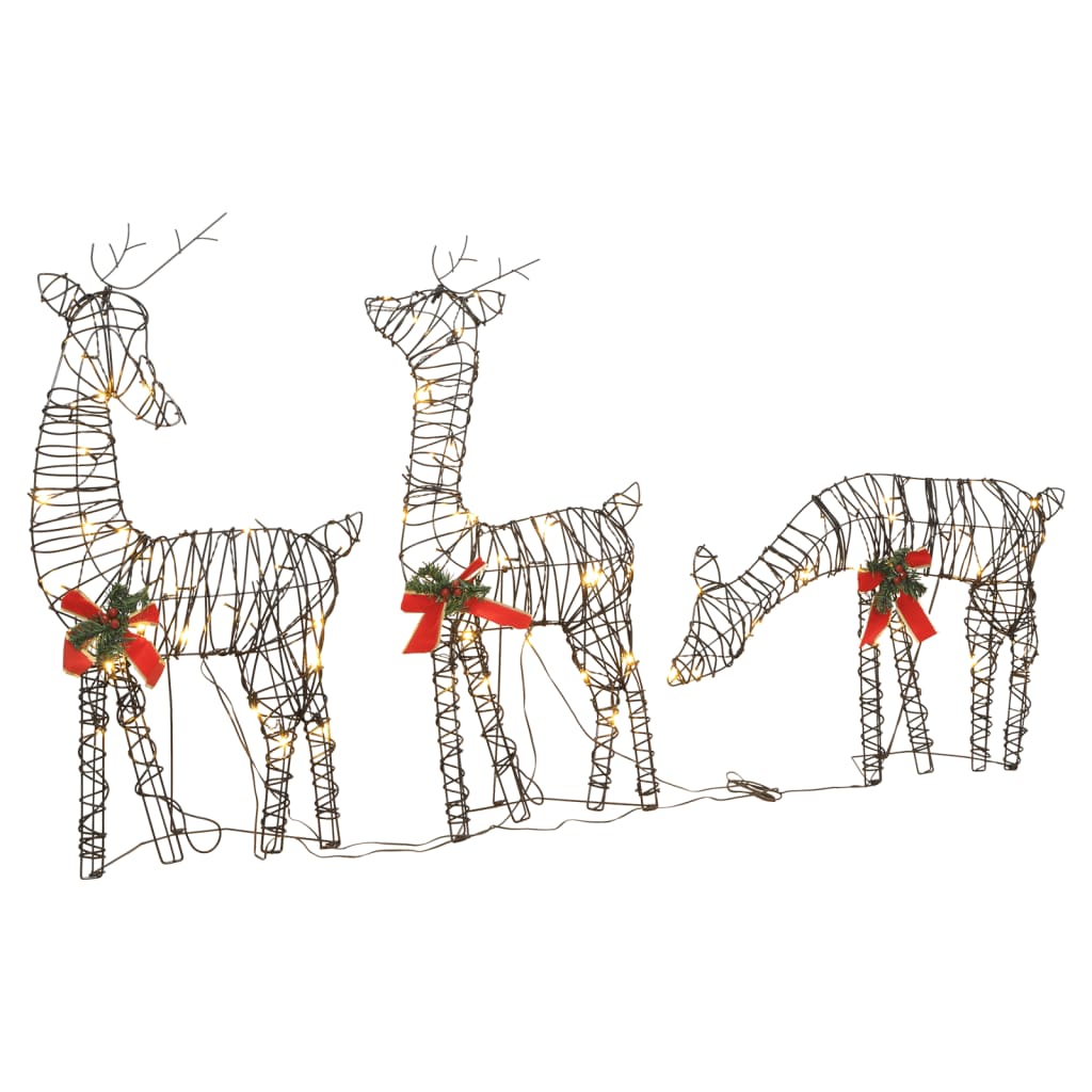 vidaXL Christmas Decoration Reindeer Family 90 LEDs Warm White Rattan