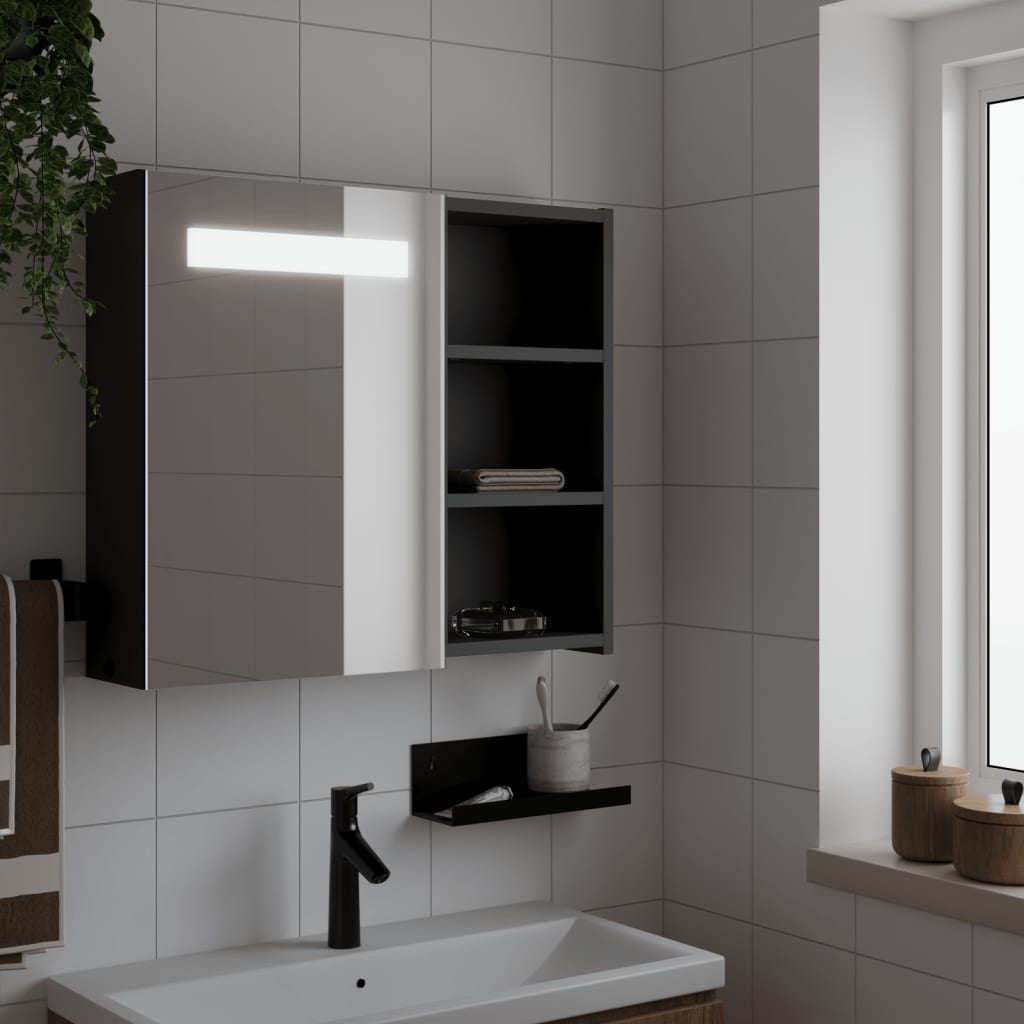 vidaXL Bathroom Mirror Cabinet with LED Light Black 60x13x52 cm